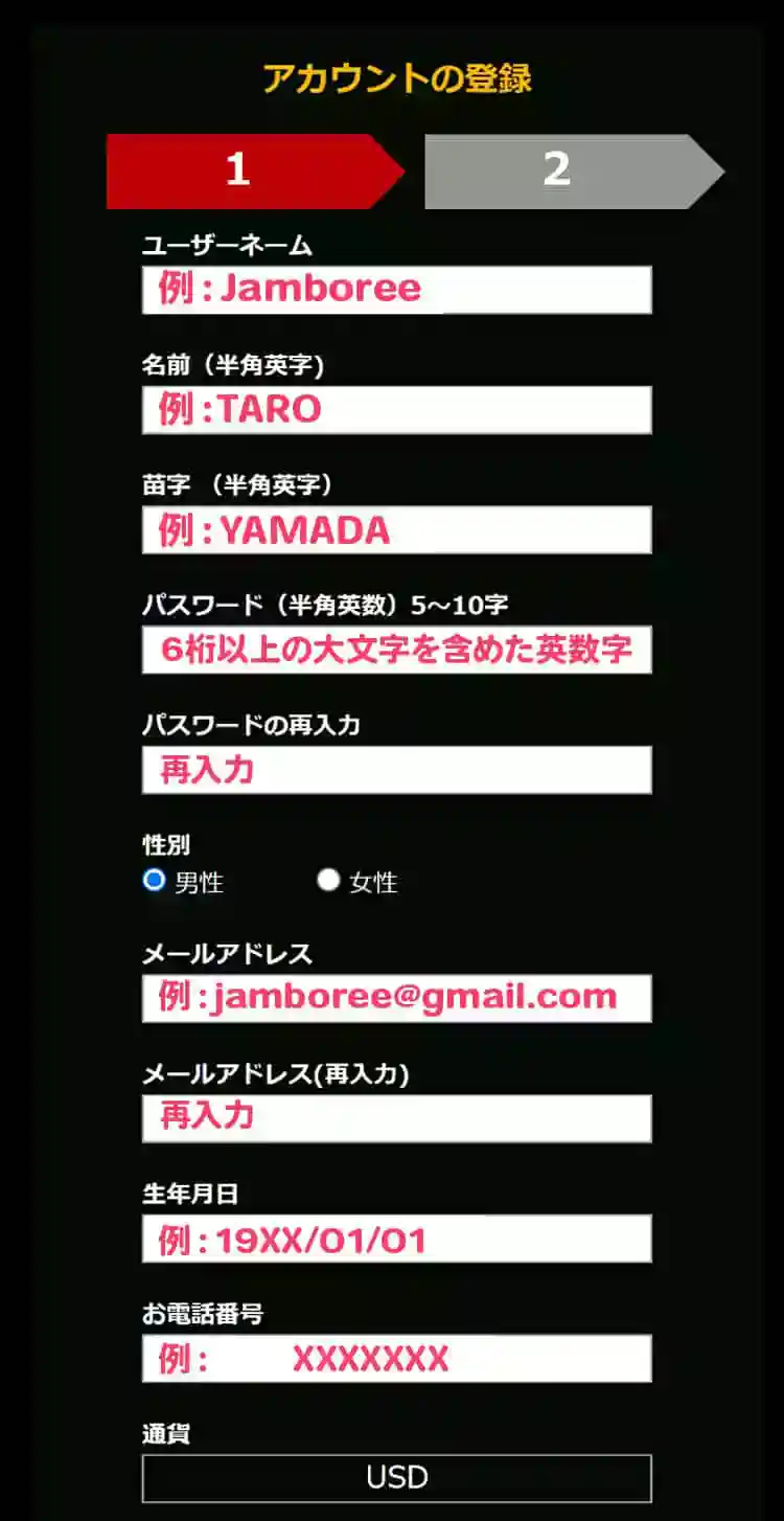 アカウント情報を入力するその１