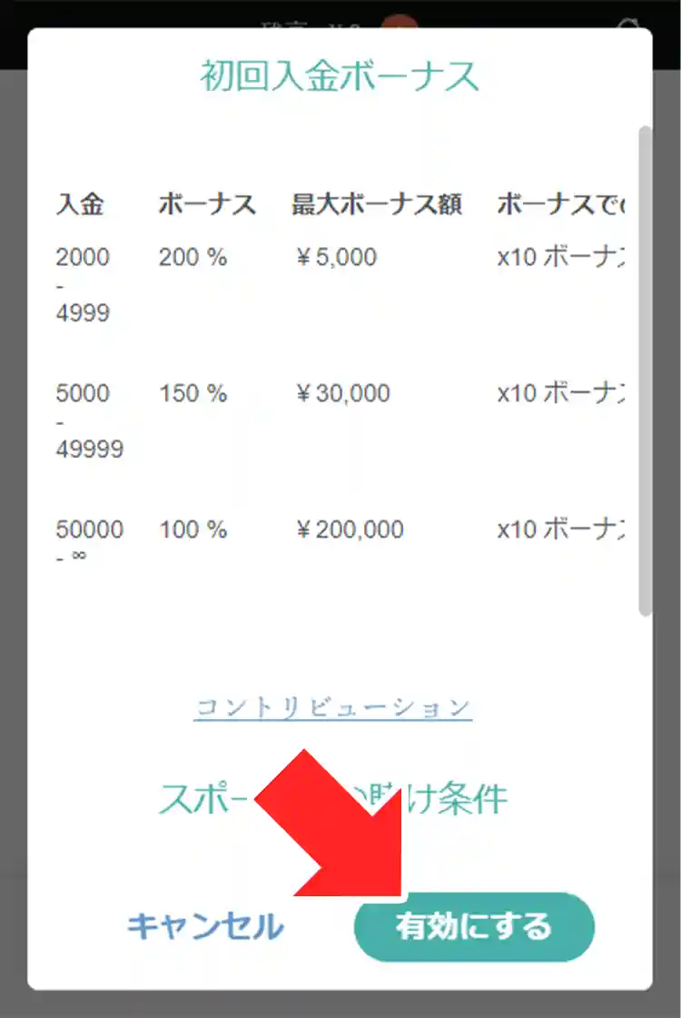 「有効にする」ボタンを押す