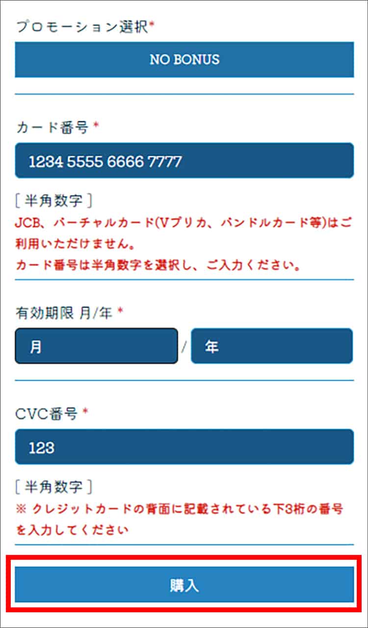 クレジットカード情報を入力