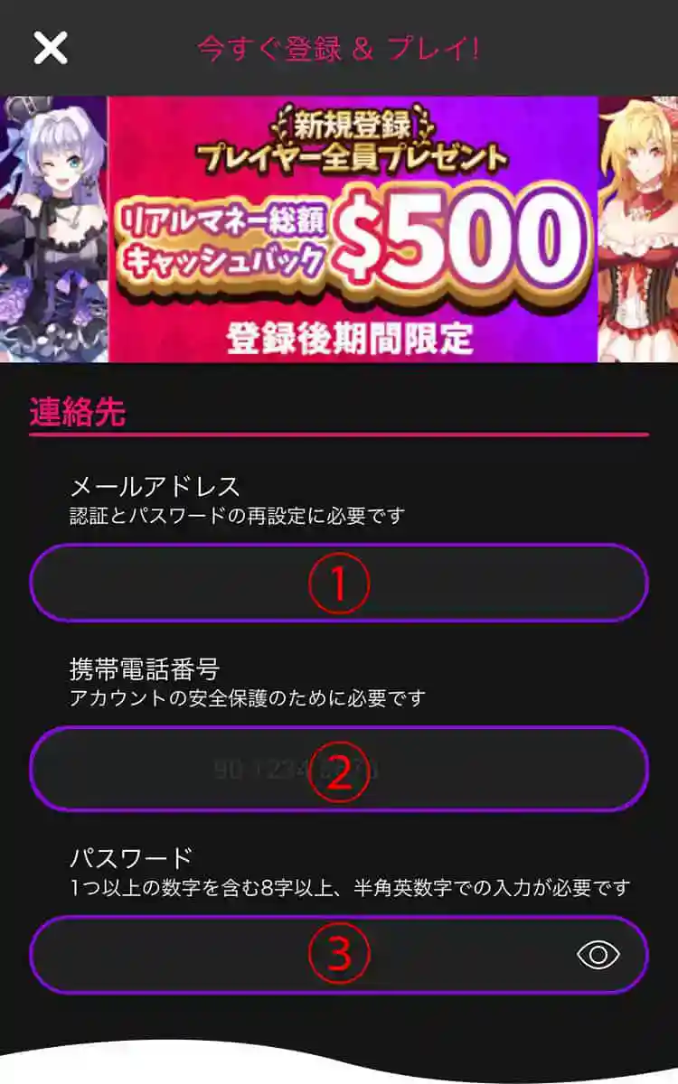 連絡先等を入力する