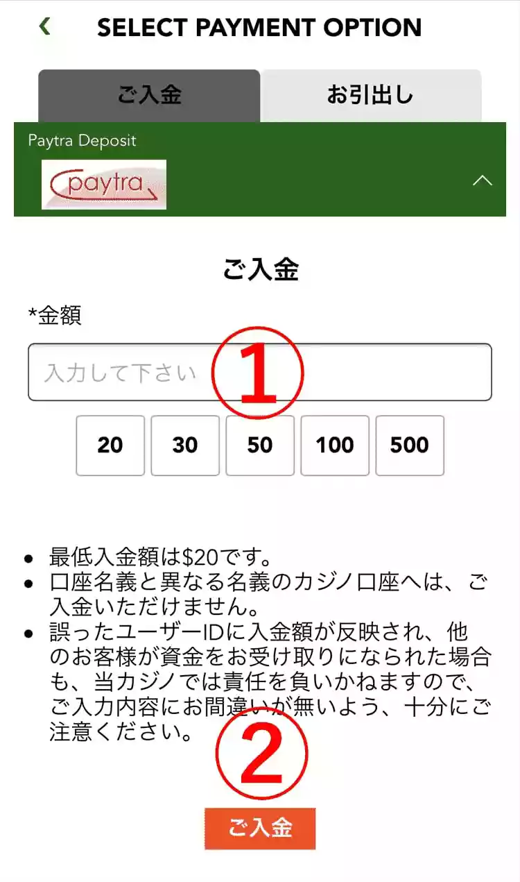 入金額を入力する