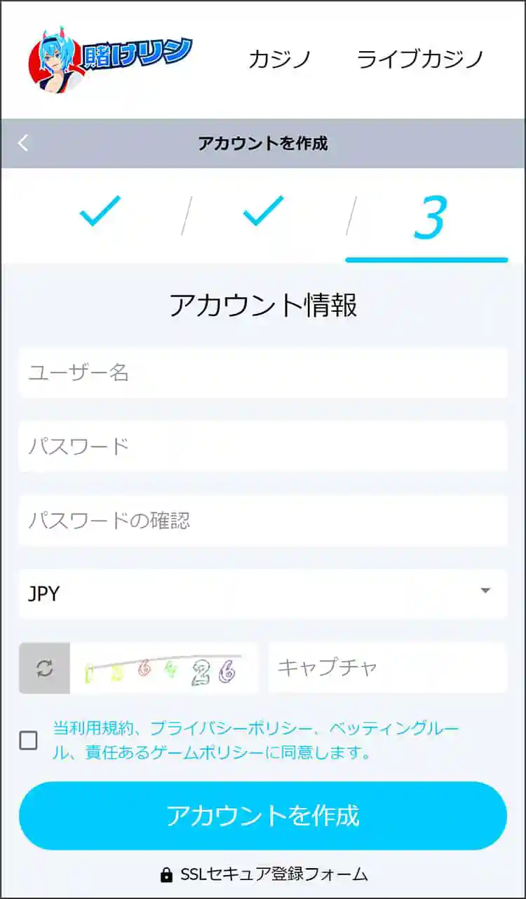 アカウント情報を入力する