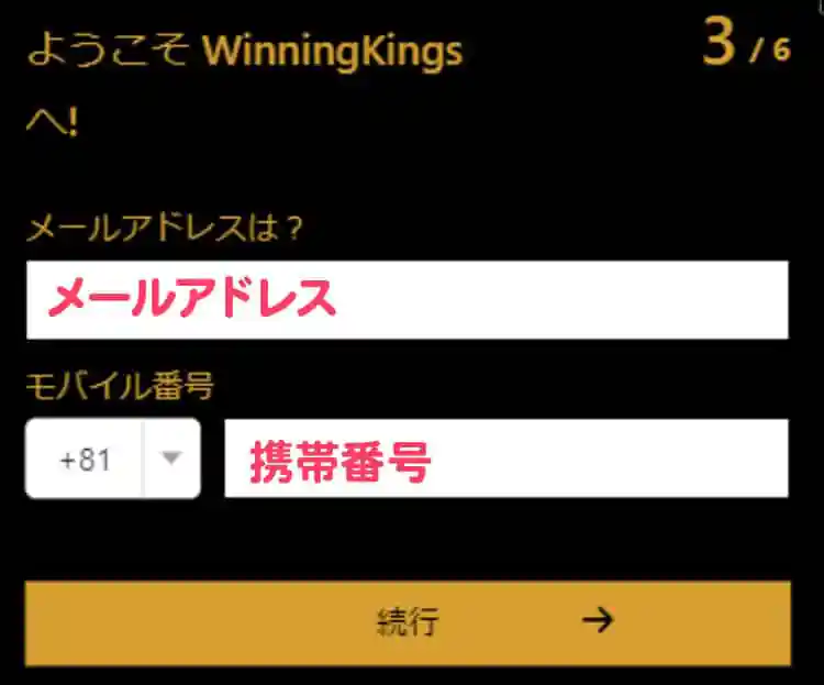 メールアドレス・携帯番号を入力する