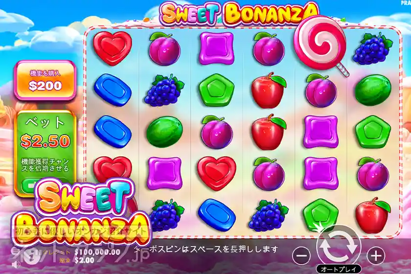 初回の機種「SweetBonanza」×50回について