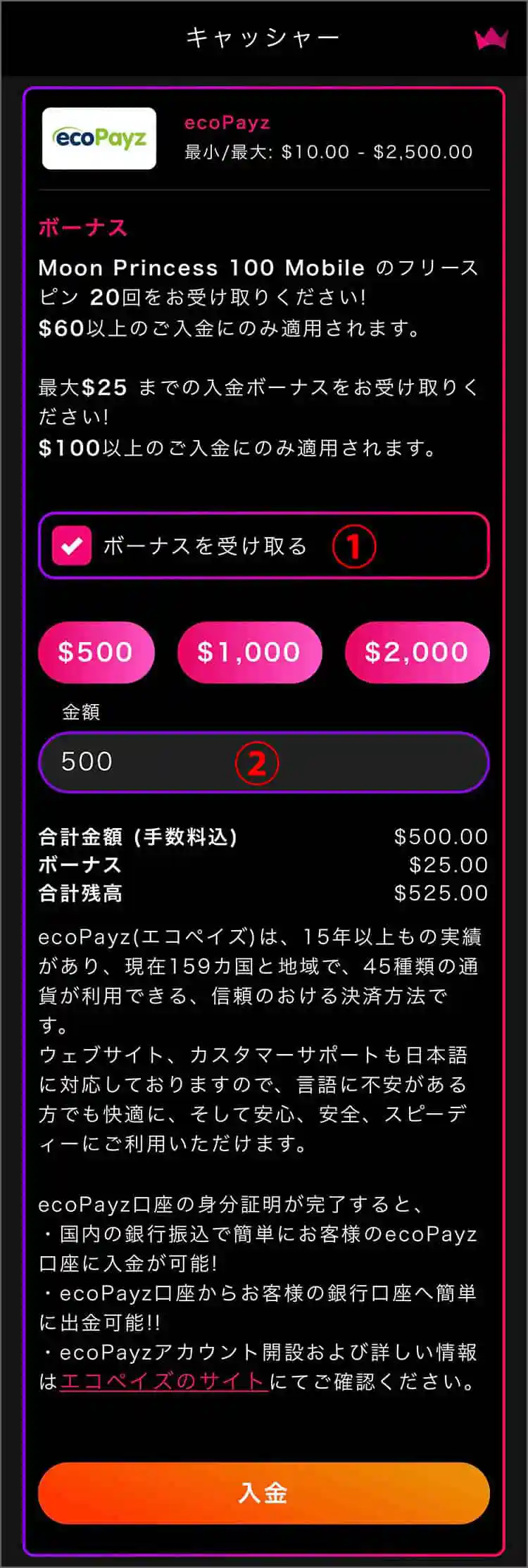 「ecoPayz」をタップ