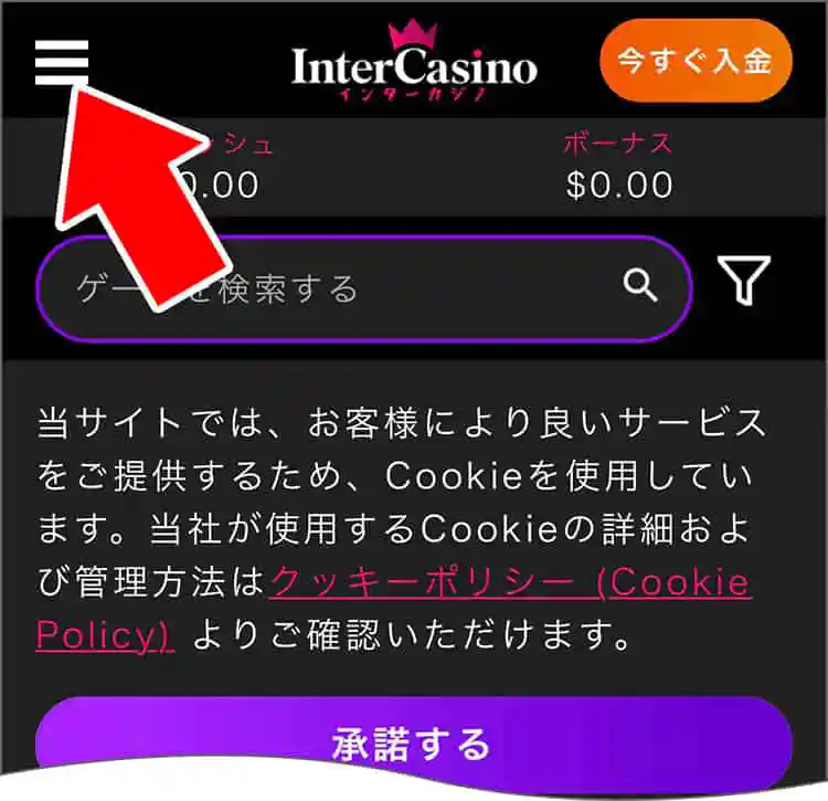 左上のメニューをタップ