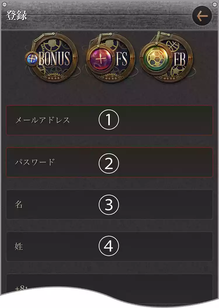 メールアドレス、パスワードなどを入力する