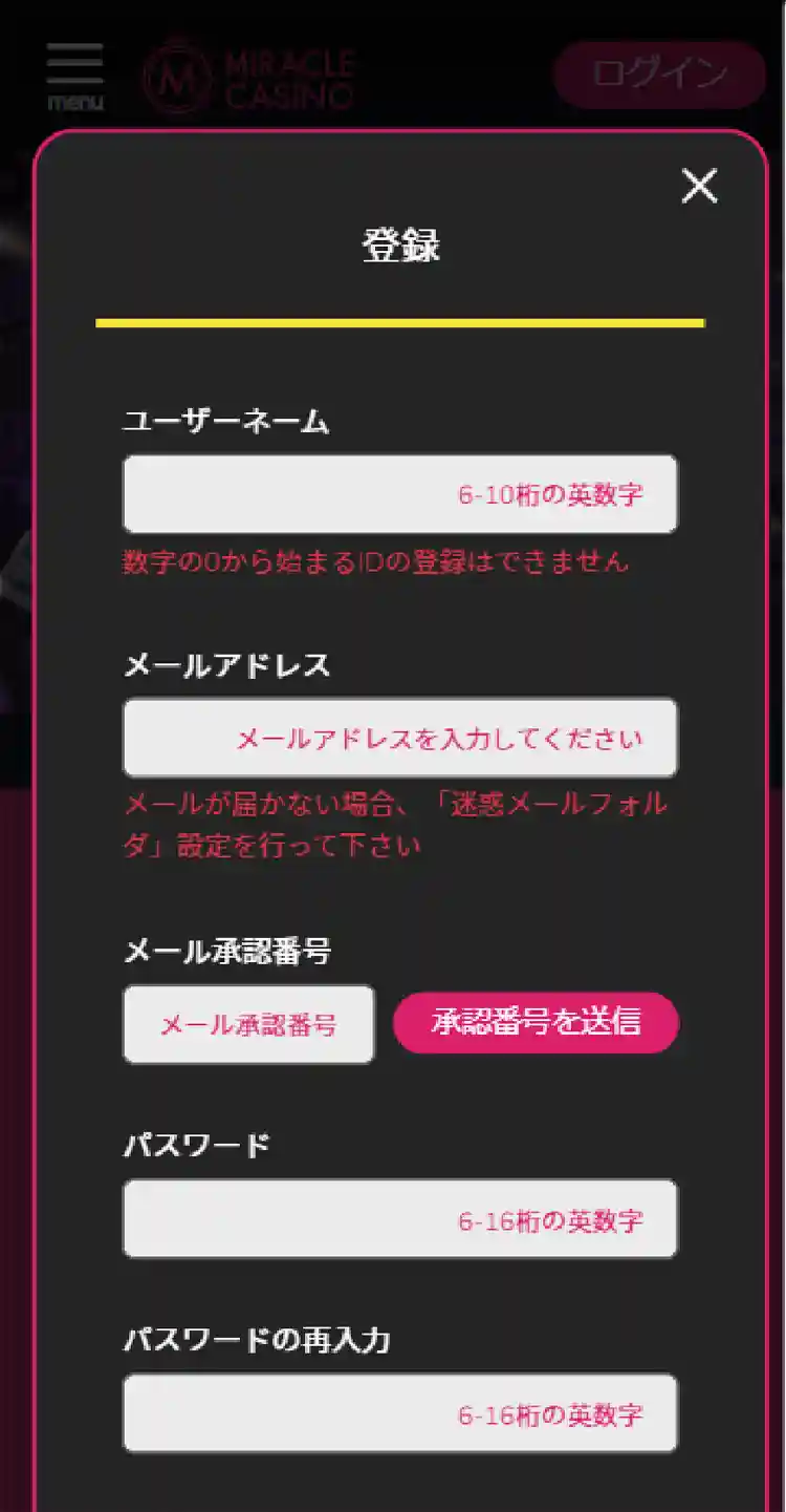 メールアドレスなどの情報を入力
