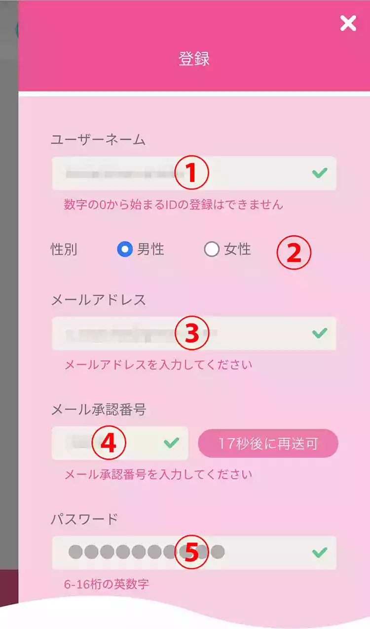 「ユーザーネーム」などの入力