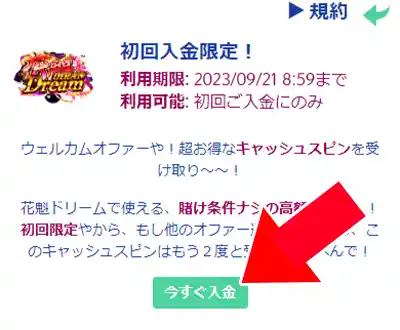 「初回入金限定！」をタップ