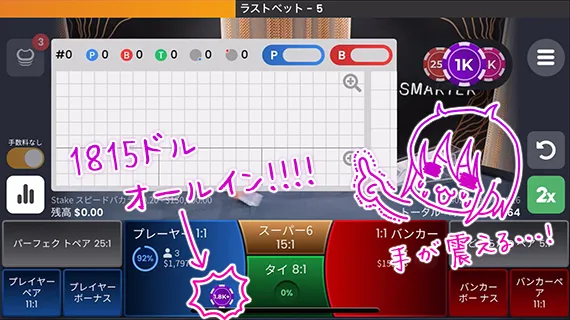 プレイヤーに全額ベット
