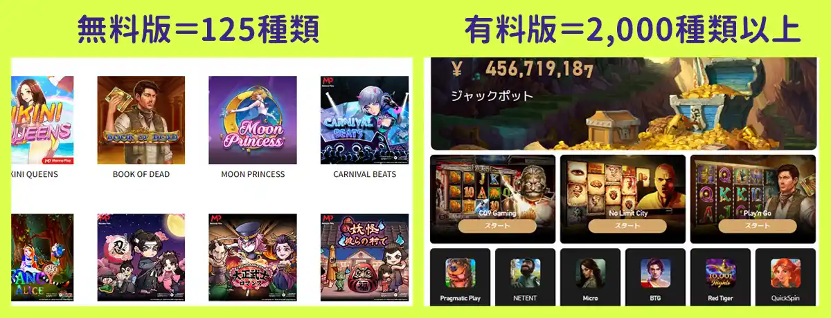 ゲームの種類や数が違う