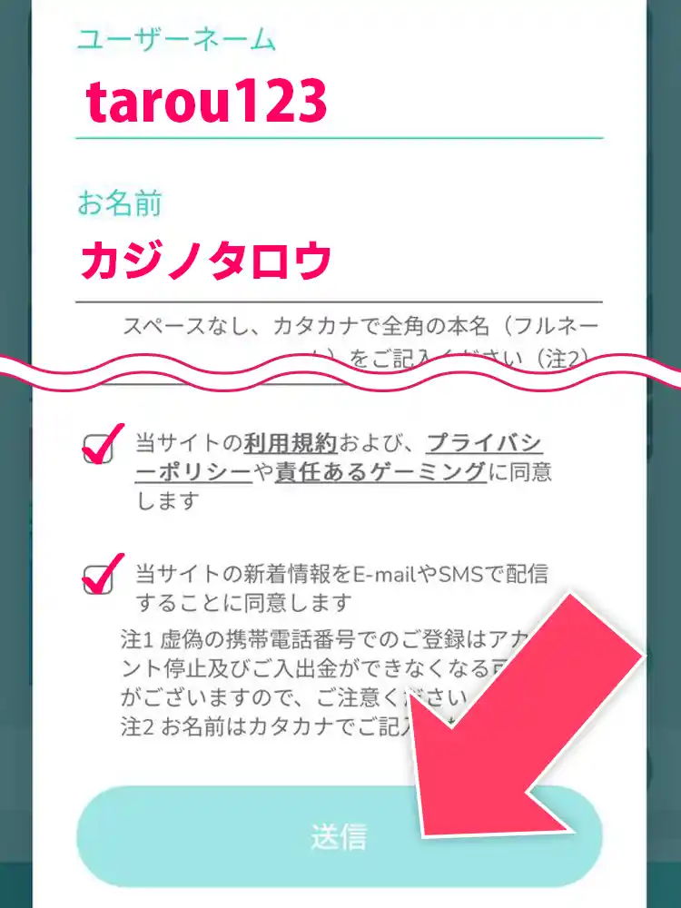 メールアドレス、携帯番号を入力