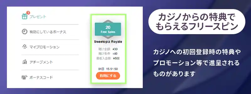 ボーナスやプロモーションで貰えるフリースピン