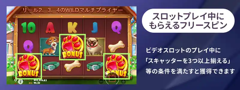 スロットプレイで獲得できるフリースピン