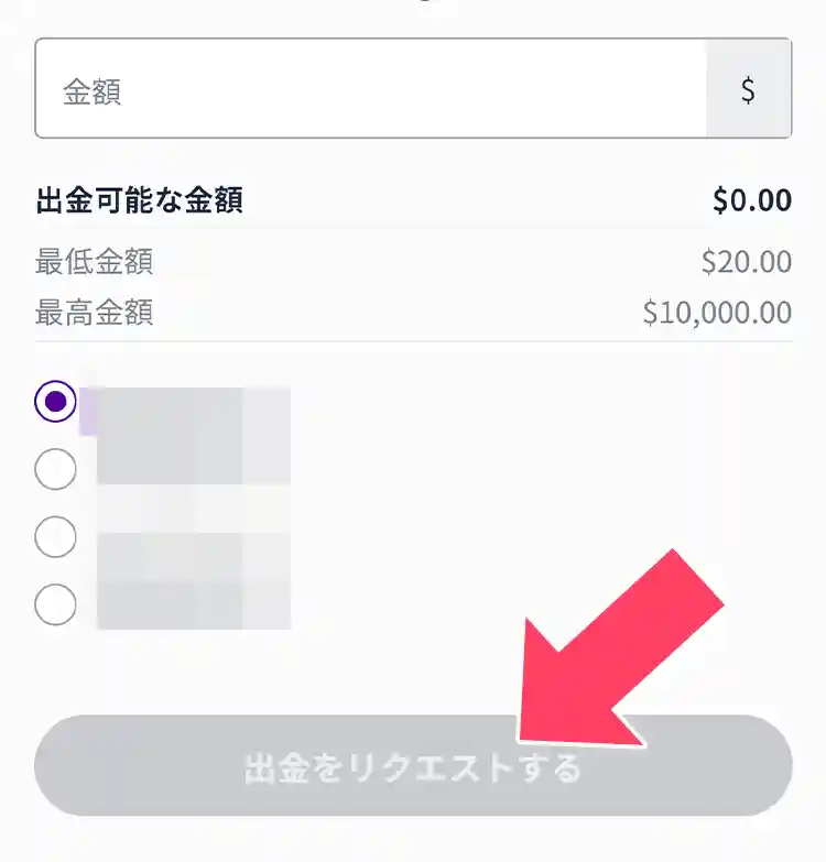 必要事項を入力し、出金を確定する